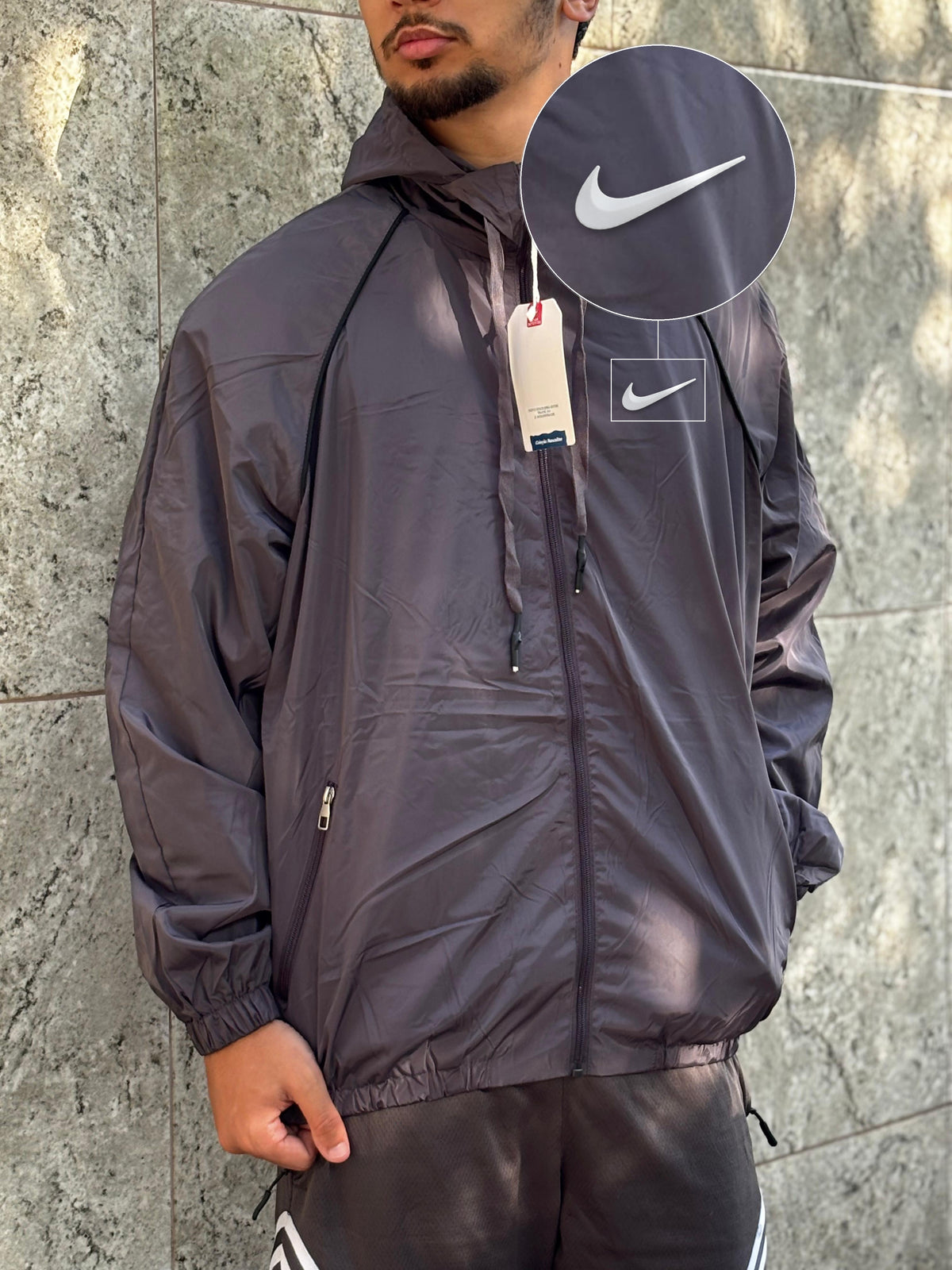 Casaco Corta Vento Importado Alpine North 2026 Chumbo com patch Nike Swoosh Branco