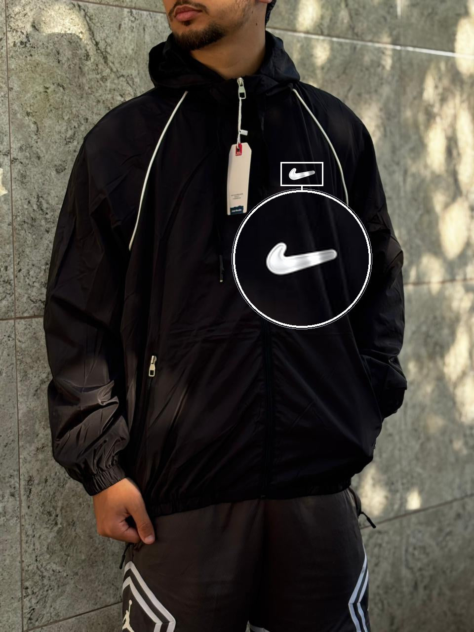 Casaco Corta Vento Importado Alpine North 2026 Preto com patch Nike Facao Sp Branca