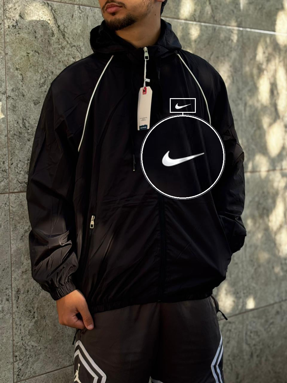 Casaco Corta Vento Importado Alpine North 2026 Preto com patch Nike Swoosh Branco