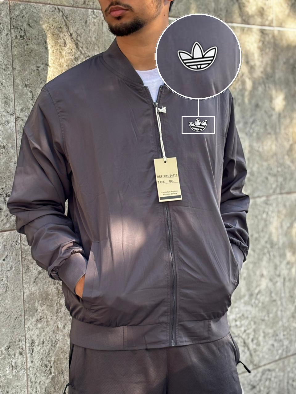 Casaco Corta Vento Importado Minimal Bomber 2026 Chumbo com patch Adidas P B