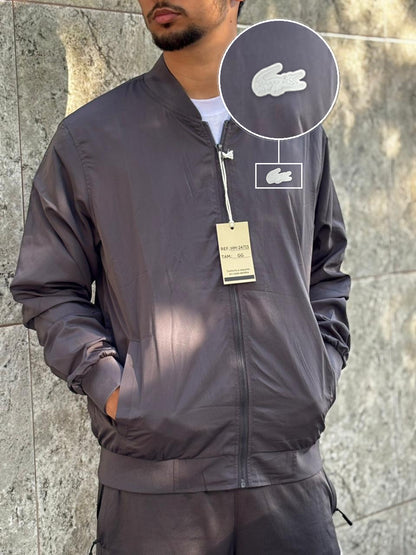 Casaco Corta Vento Importado Minimal Bomber 2026 Chumbo com patch Lacoste Sp Branco