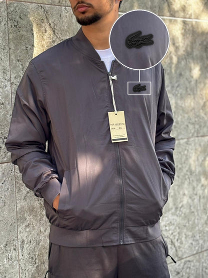 Casaco Corta Vento Importado Minimal Bomber 2026 Chumbo com patch Lacoste Sp Preto