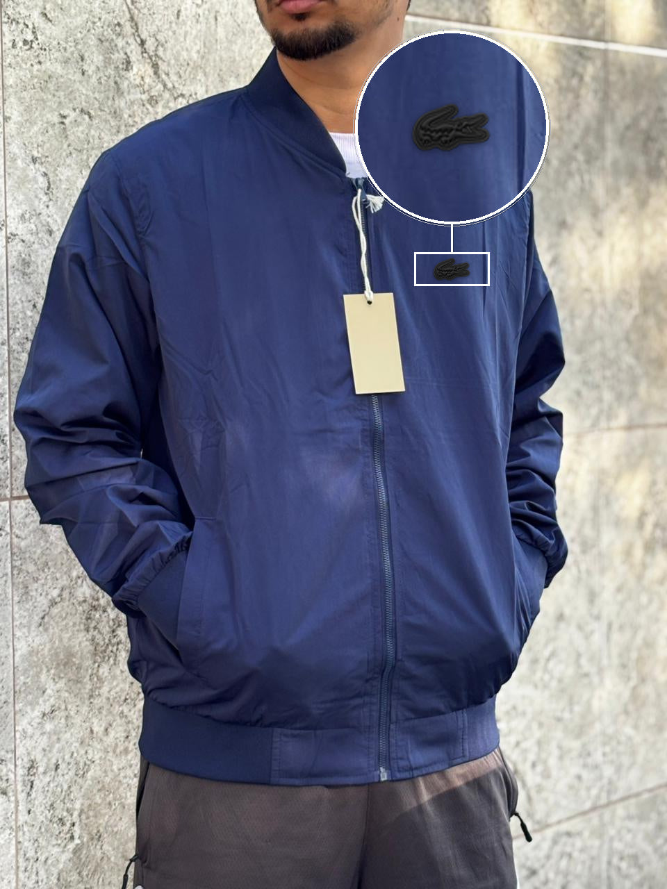 Casaco Corta Vento Importado Minimal Bomber 2026 Marinho com patch Lacoste Sp Preto
