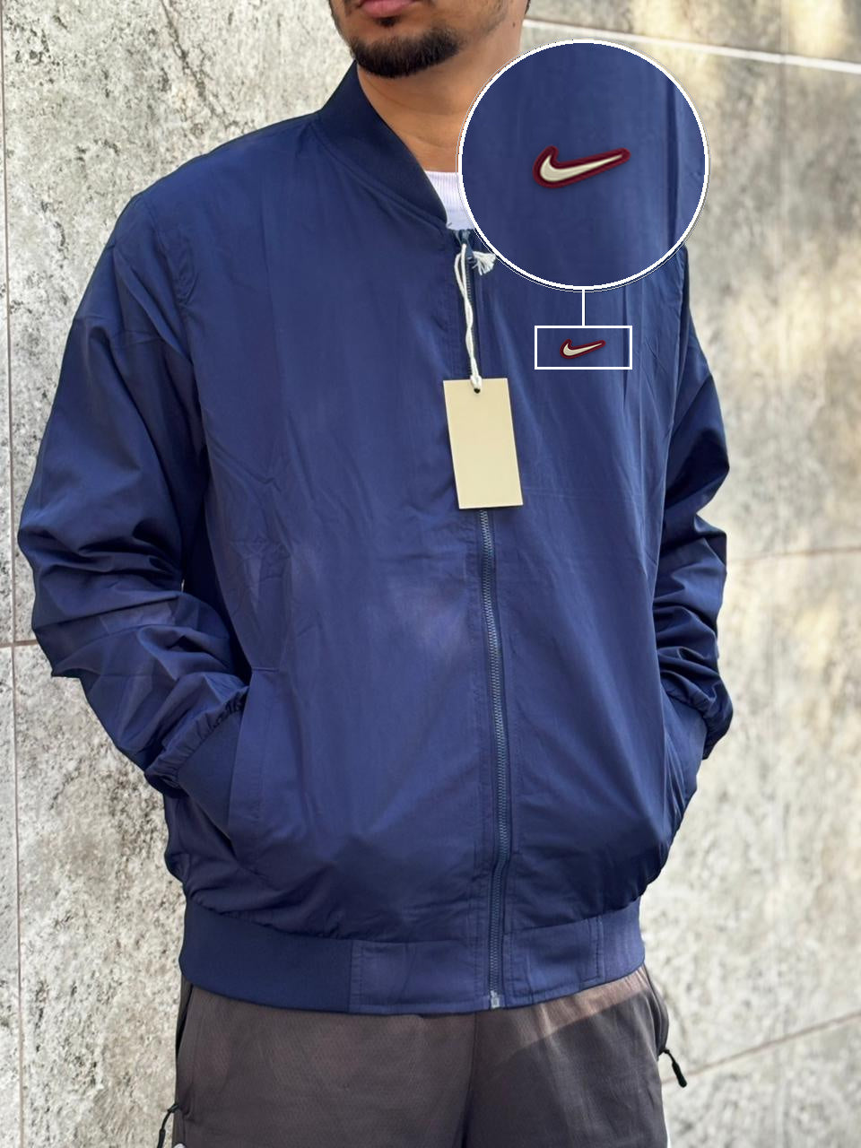 Casaco Corta Vento Importado Minimal Bomber 2026 Marinho com patch Nike Resinado Marrom