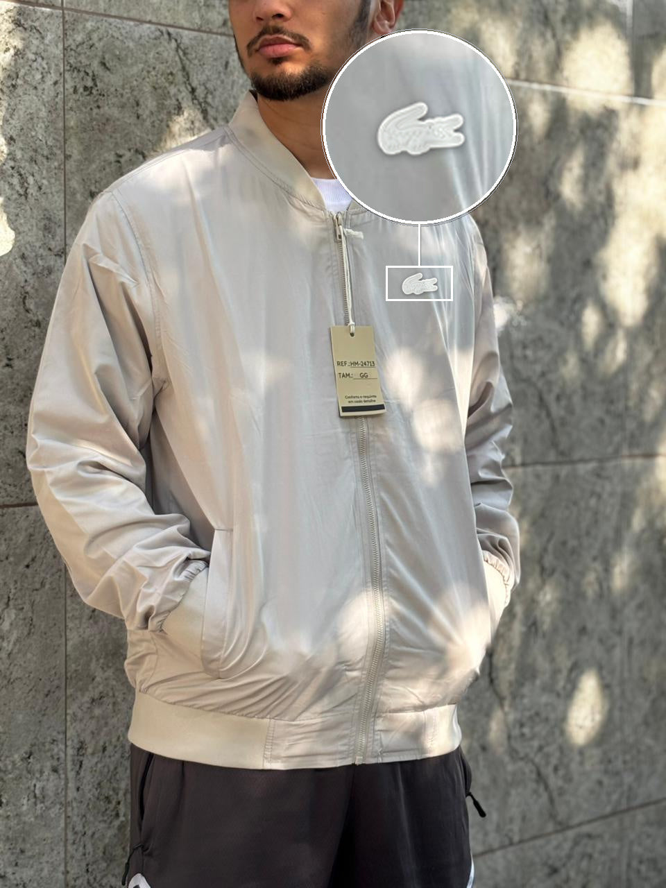 Casaco Corta Vento Importado Minimal Bomber 2026 Off com patch Lacoste Sp Branco
