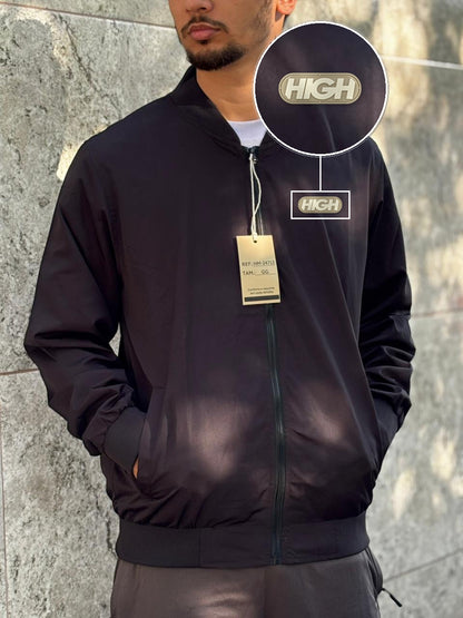 Casaco Corta Vento Importado Minimal Bomber 2026 Preto com patch High Resina Oval Bege