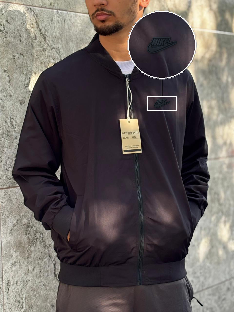 Casaco Corta Vento Importado Minimal Bomber 2026 Preto com patch Nike Preto