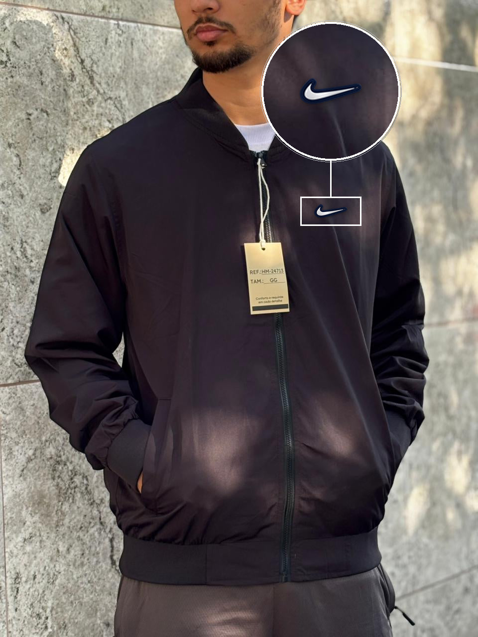 Casaco Corta Vento Importado Minimal Bomber 2026 Preto com patch Nike Resinado B P