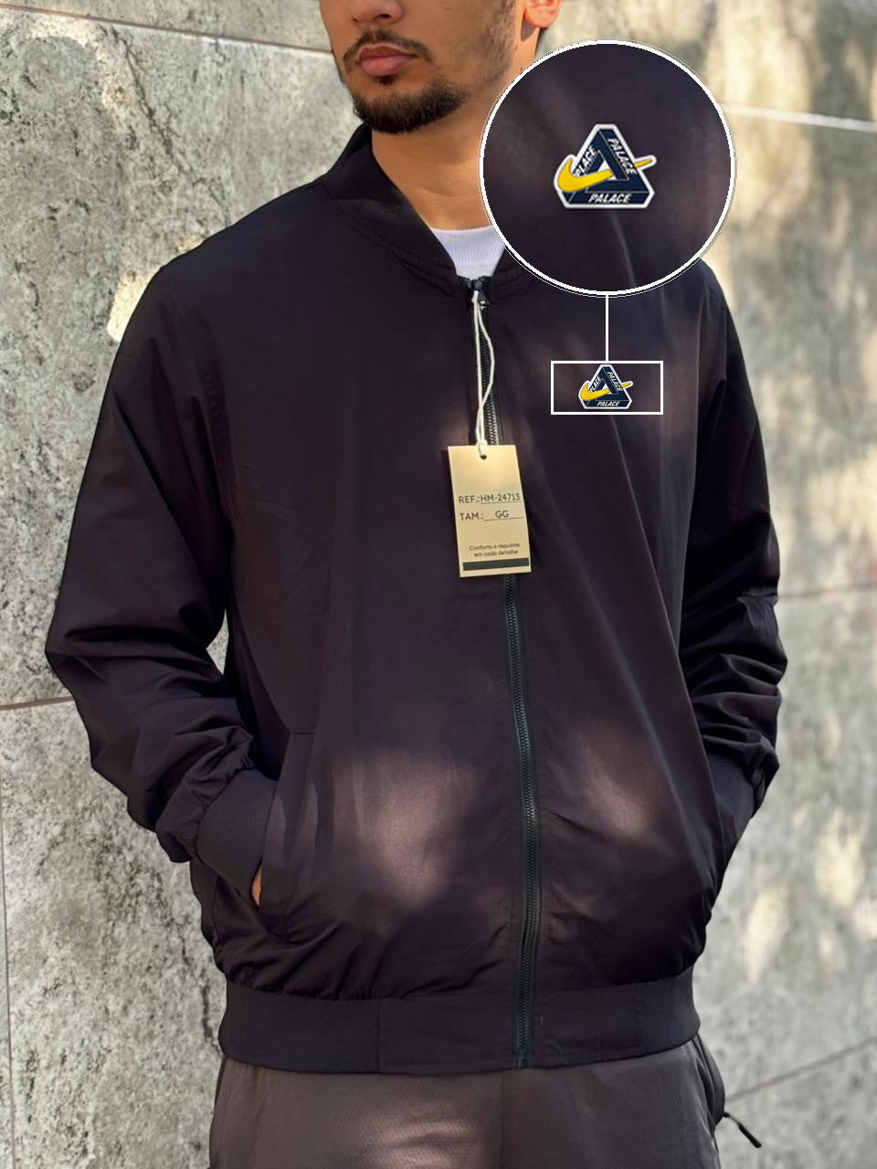 Casaco Corta Vento Importado Minimal Bomber 2026 Preto com patch Palace