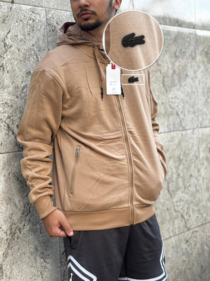 Casaco Moleton Ziper Importado Velvet Street 2026 Bege com patch Lacoste Sp Preto