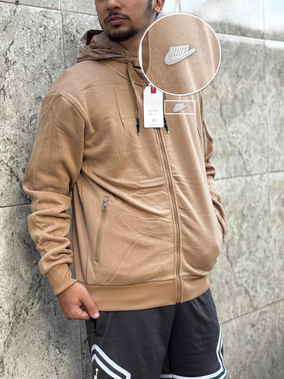 Casaco Moleton Ziper Importado Velvet Street 2026 Bege com patch Nike Branco