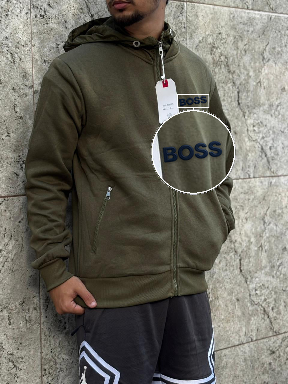 Casaco Moleton Ziper Importado Velvet Street 2026 Verde Militar com patch Boss Sp Preto