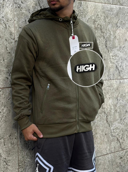 Casaco Moleton Ziper Importado Velvet Street 2026 Verde Militar com patch High Resina Oval Preta