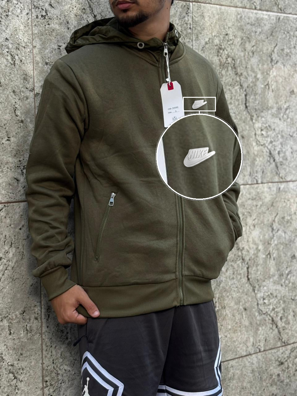 Casaco Moleton Ziper Importado Velvet Street 2026 Verde Militar com patch Nike Branco