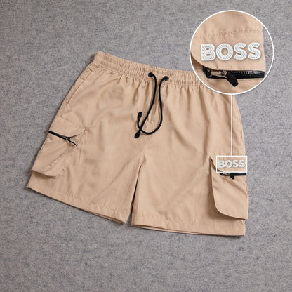 SHORT CARGO BOLSO MOCHILA COM ZÍPER BEGE com patch Boss Sp Branco
