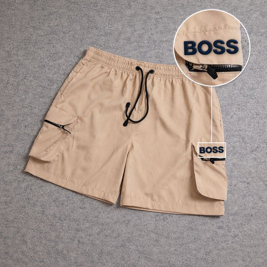 SHORT CARGO BOLSO MOCHILA COM ZÍPER BEGE com patch Boss Sp Preto