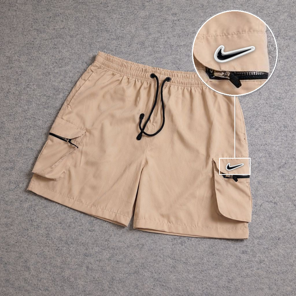SHORT CARGO BOLSO MOCHILA COM ZÍPER BEGE com patch Nike Rs P B