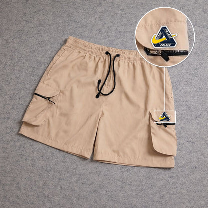 SHORT CARGO BOLSO MOCHILA COM ZÍPER BEGE com patch Palace