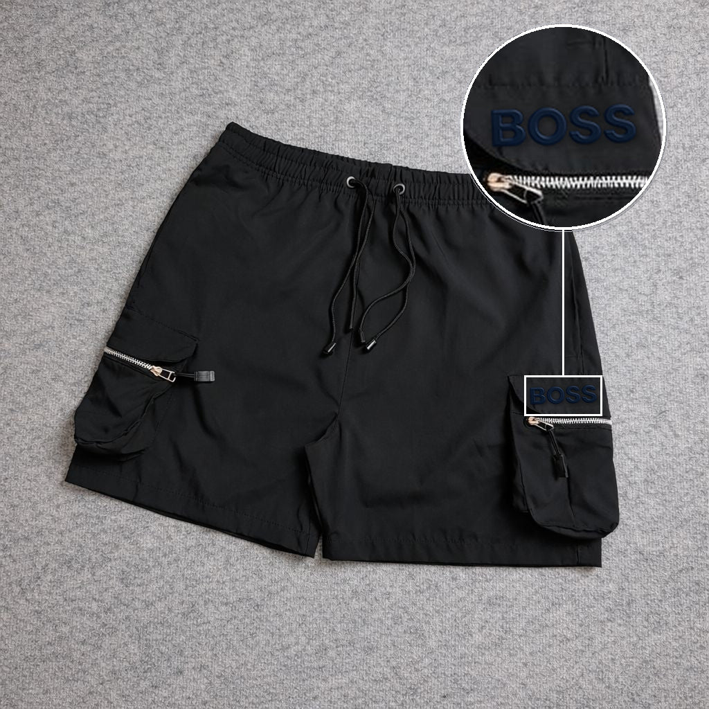 SHORT CARGO BOLSO MOCHILA COM ZÍPER PRETO com patch Boss Sp Preto