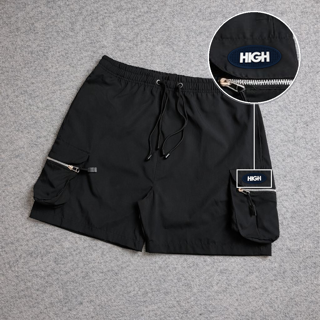 SHORT CARGO BOLSO MOCHILA COM ZÍPER PRETO com patch High Oval