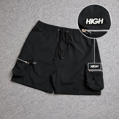 SHORT CARGO BOLSO MOCHILA COM ZÍPER PRETO com patch High Resina Oval Preta