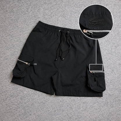 SHORT CARGO BOLSO MOCHILA COM ZÍPER PRETO com patch Lacoste Sp Preto