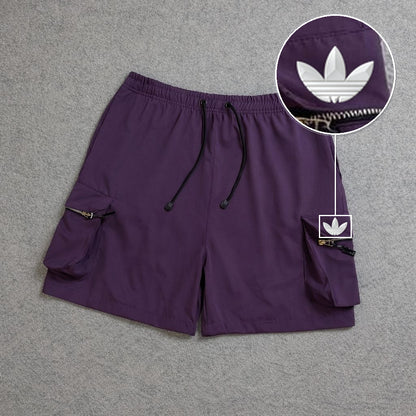 SHORT CARGO BOLSO MOCHILA COM ZÍPER ROXO com patch Adidas Branco
