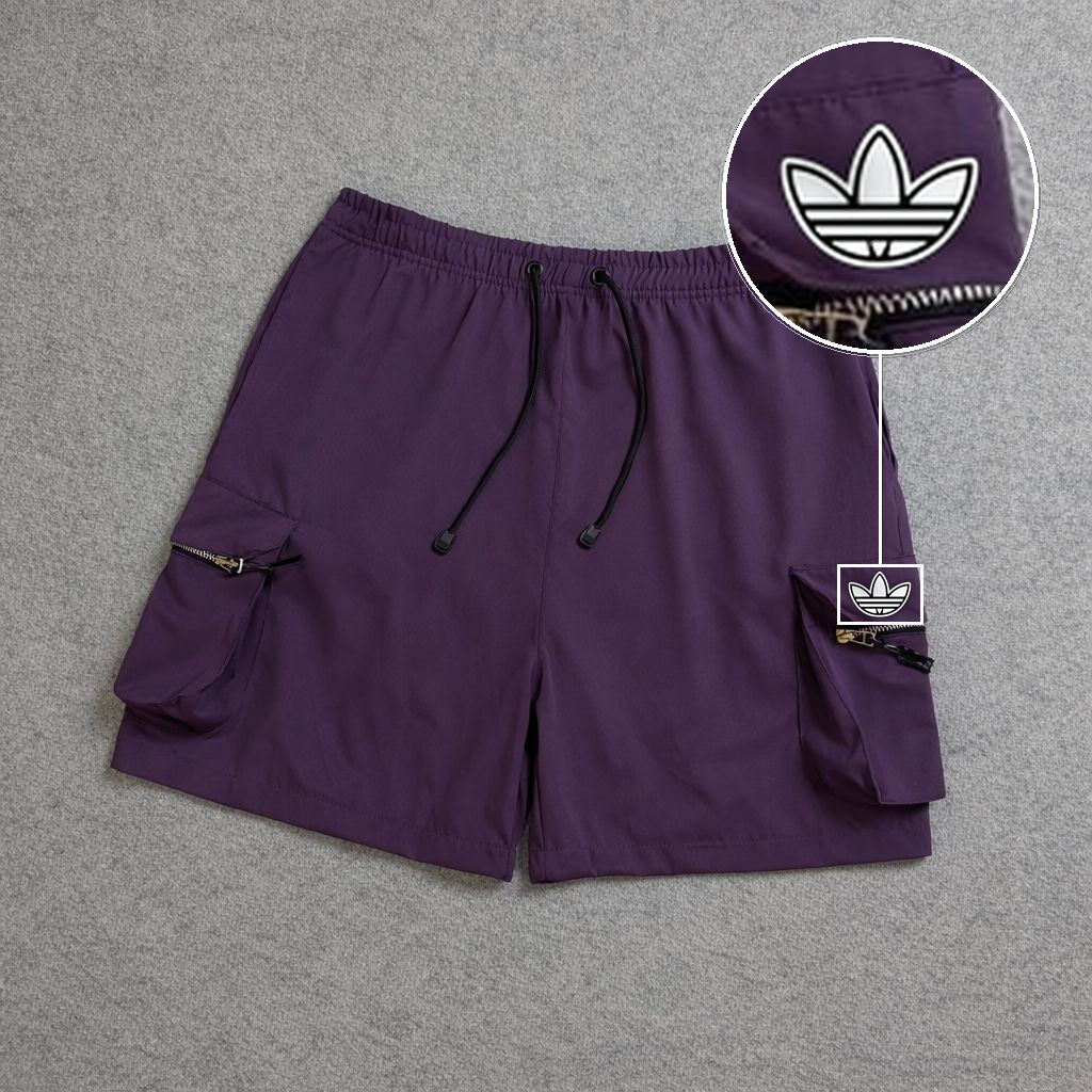 SHORT CARGO BOLSO MOCHILA COM ZÍPER ROXO com patch Adidas P B