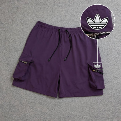 SHORT CARGO BOLSO MOCHILA COM ZÍPER ROXO com patch Adidas P B