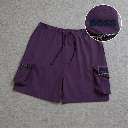SHORT CARGO BOLSO MOCHILA COM ZÍPER ROXO com patch Boss Sp Preto