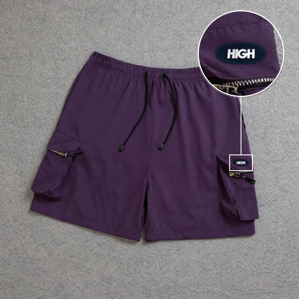 SHORT CARGO BOLSO MOCHILA COM ZÍPER ROXO com patch High Oval