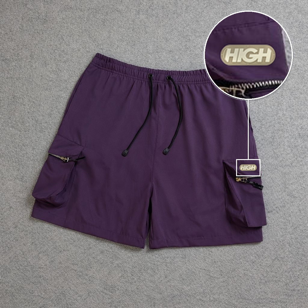 SHORT CARGO BOLSO MOCHILA COM ZÍPER ROXO com patch High Resina Oval Bege