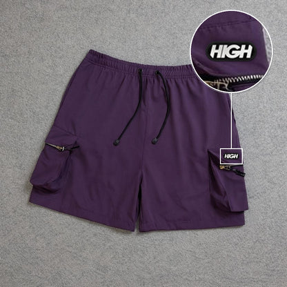 SHORT CARGO BOLSO MOCHILA COM ZÍPER ROXO com patch High Resina Oval Preta
