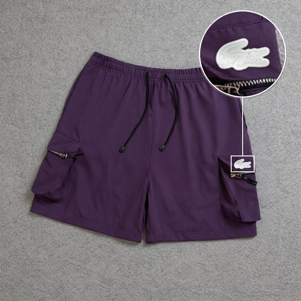 SHORT CARGO BOLSO MOCHILA COM ZÍPER ROXO com patch Lacoste Sp Branco