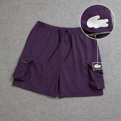 SHORT CARGO BOLSO MOCHILA COM ZÍPER ROXO com patch Lacoste Sp Branco