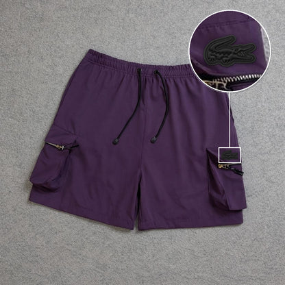 SHORT CARGO BOLSO MOCHILA COM ZÍPER ROXO com patch Lacoste Sp Preto