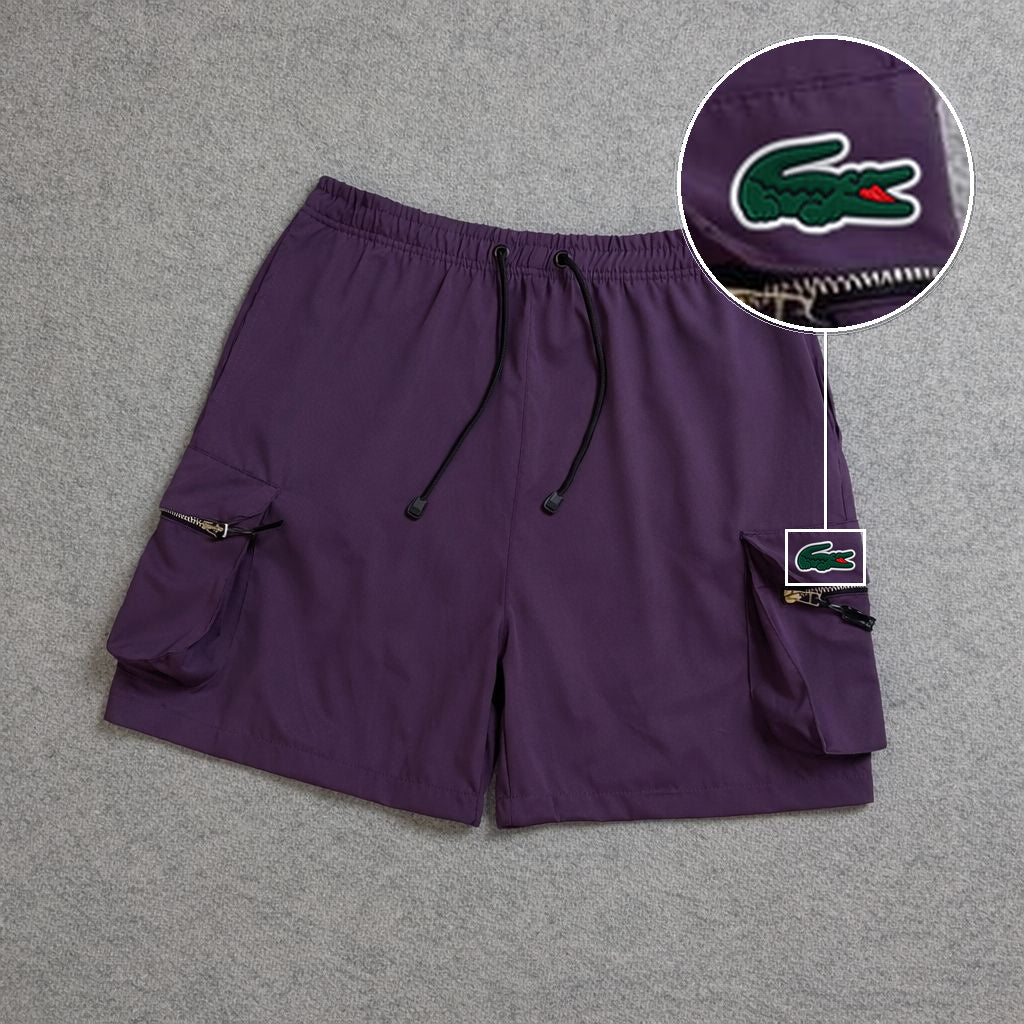 SHORT CARGO BOLSO MOCHILA COM ZÍPER ROXO com patch Lacoste Sp