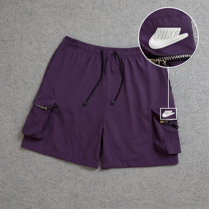 SHORT CARGO BOLSO MOCHILA COM ZÍPER ROXO com patch Nike Branco