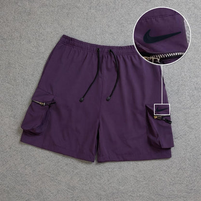SHORT CARGO BOLSO MOCHILA COM ZÍPER ROXO com patch Nike Facao Sp Preto