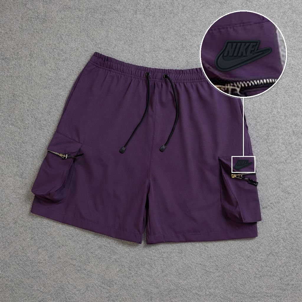 SHORT CARGO BOLSO MOCHILA COM ZÍPER ROXO com patch Nike Preto