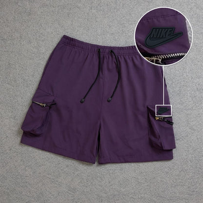SHORT CARGO BOLSO MOCHILA COM ZÍPER ROXO com patch Nike Preto