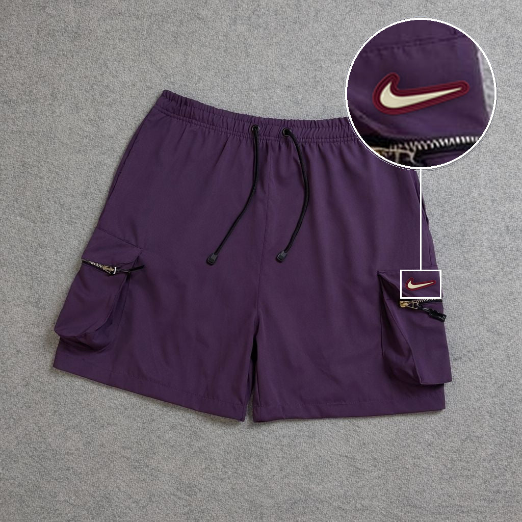 SHORT CARGO BOLSO MOCHILA COM ZÍPER ROXO com patch Nike Resinado Marrom