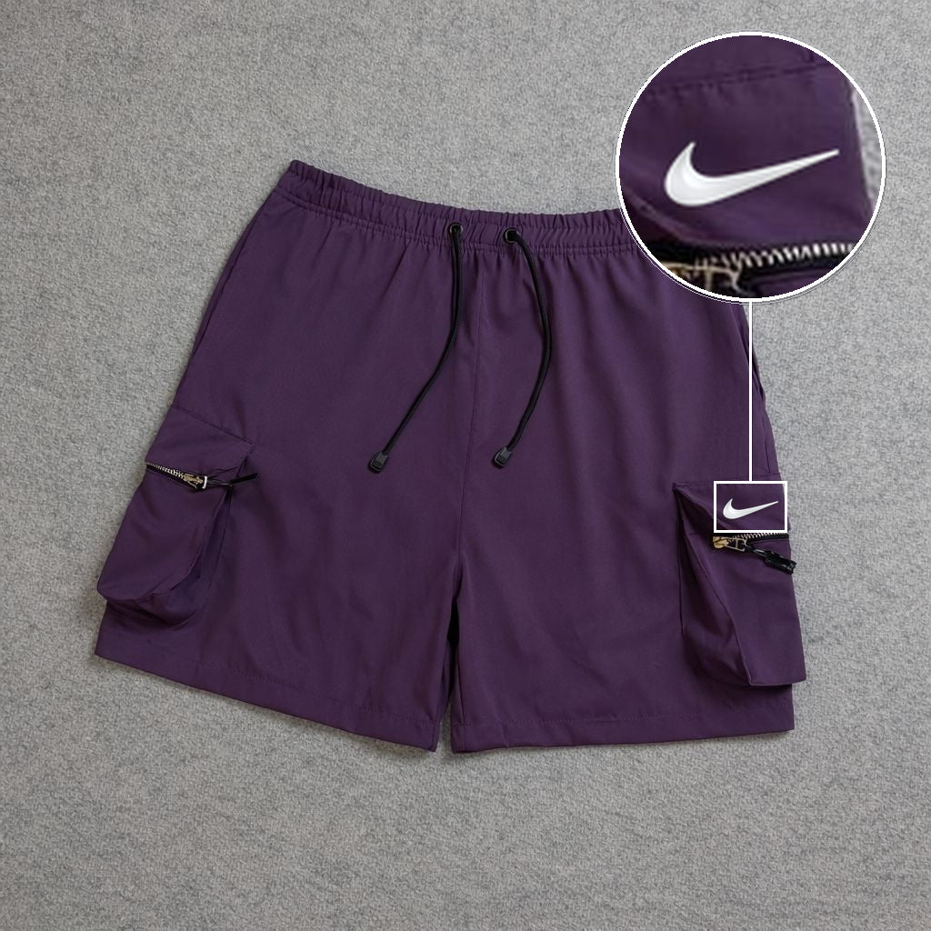 SHORT CARGO BOLSO MOCHILA COM ZÍPER ROXO com patch Nike Swoosh Branco