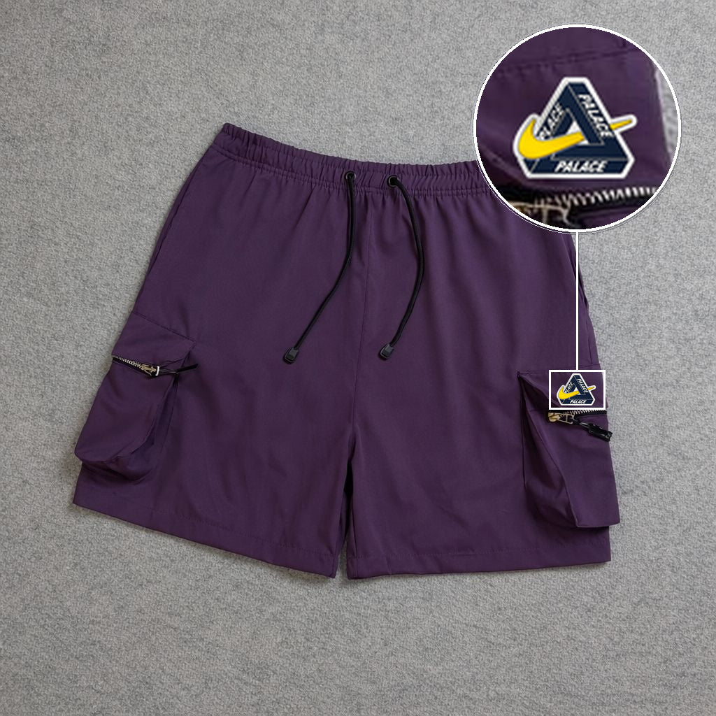 SHORT CARGO BOLSO MOCHILA COM ZÍPER ROXO com patch Palace