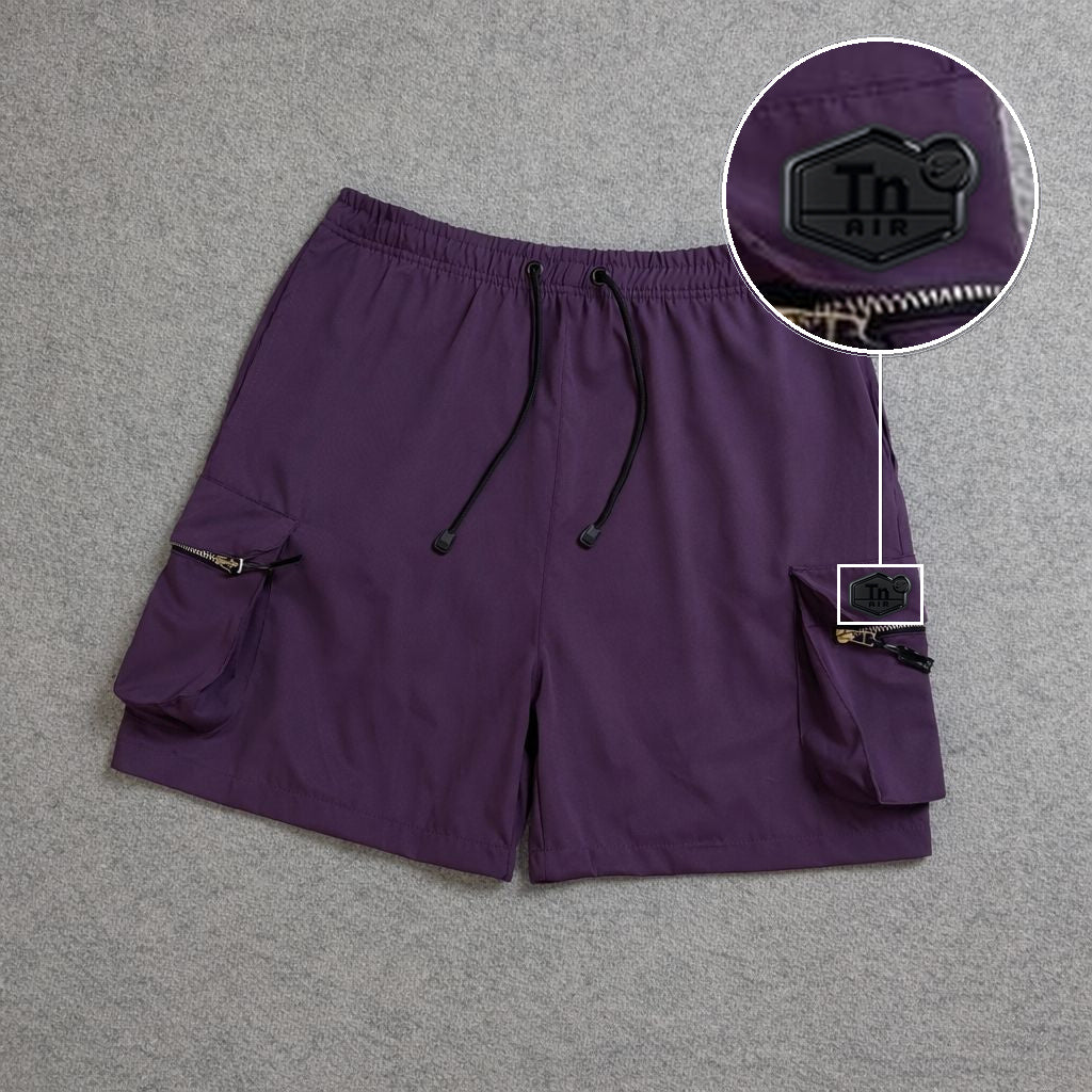 SHORT CARGO BOLSO MOCHILA COM ZÍPER ROXO com patch Tn Resinado Preto