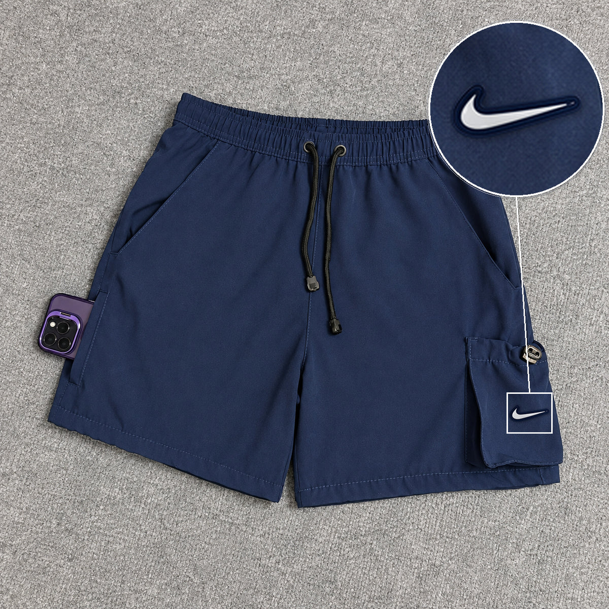 Short Cargo Elastano Tech Azul Marinho com patch Nike Resinado B P