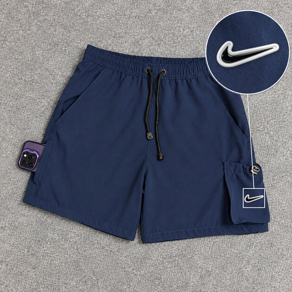 Short Cargo Elastano Tech Azul Marinho com patch Nike Rs P B