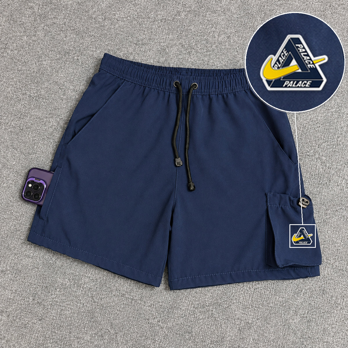 Short Cargo Elastano Tech Azul Marinho com patch Palace