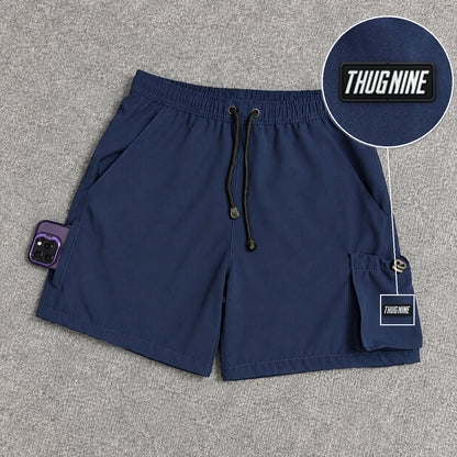 Short Cargo Elastano Tech Azul Marinho com patch Thug Nine Retangular