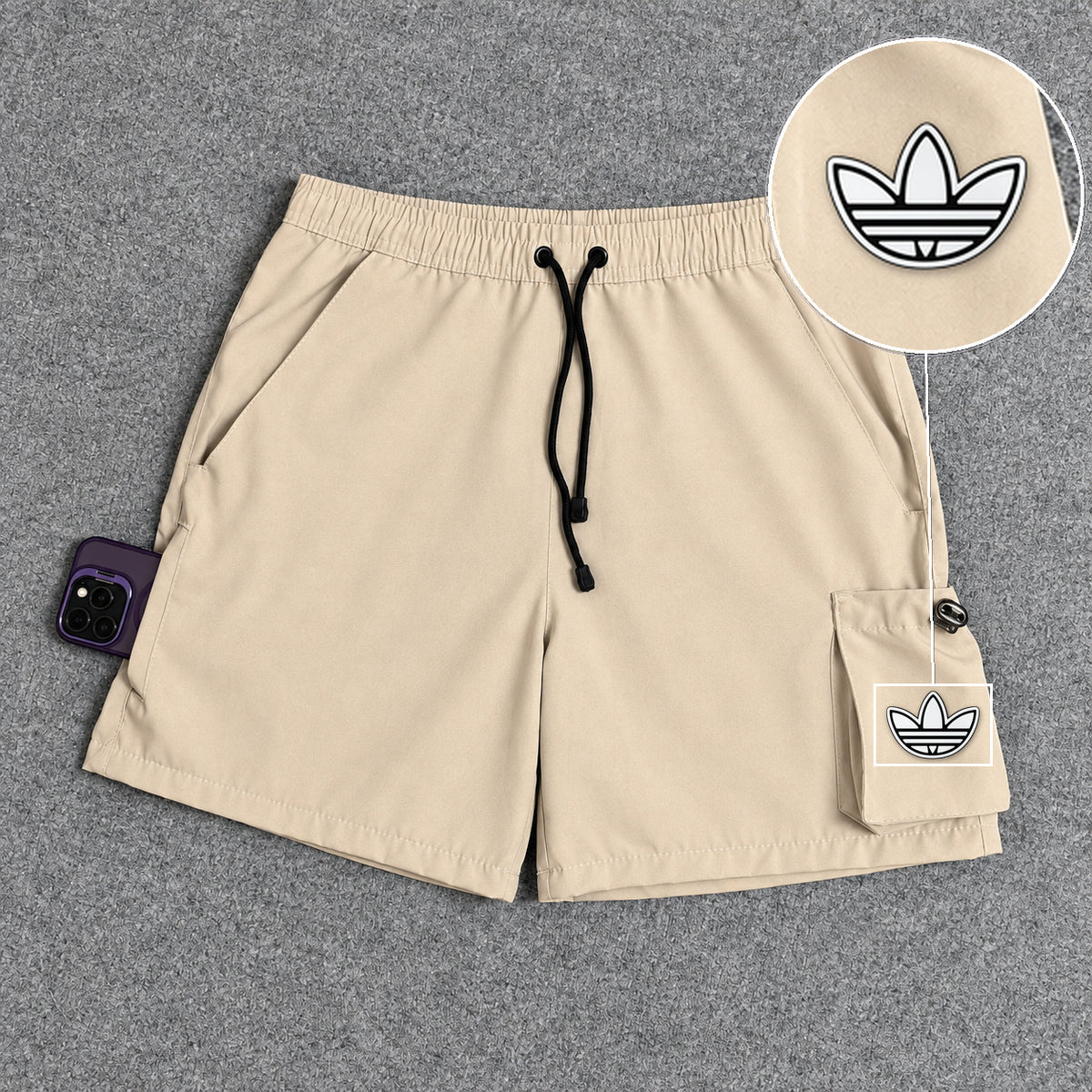 Short Cargo Elastano Tech Bege com patch Adidas P B
